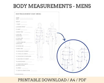 Women's Body Measurement Sheet - Fashion Sewing Measurement Sheet  - Blank Pdf file A4 Printable