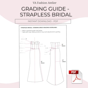 Women's Strapless Dress Bridal Grading Guideline - PDF file A4 Printable *UPDATED*