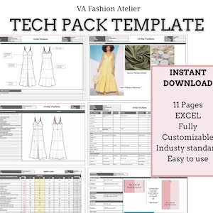 FASHION TECH PACK • 11 Pages Professional Set Includes a Free Demo • Techpack Template for Fashion Brands •Fully customisable blank template