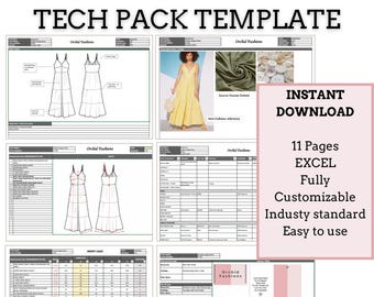FASHION TECH PACK • 11 Pages Professional Set Includes a Free Demo • Techpack Template for Fashion Brands •Fully customisable blank template