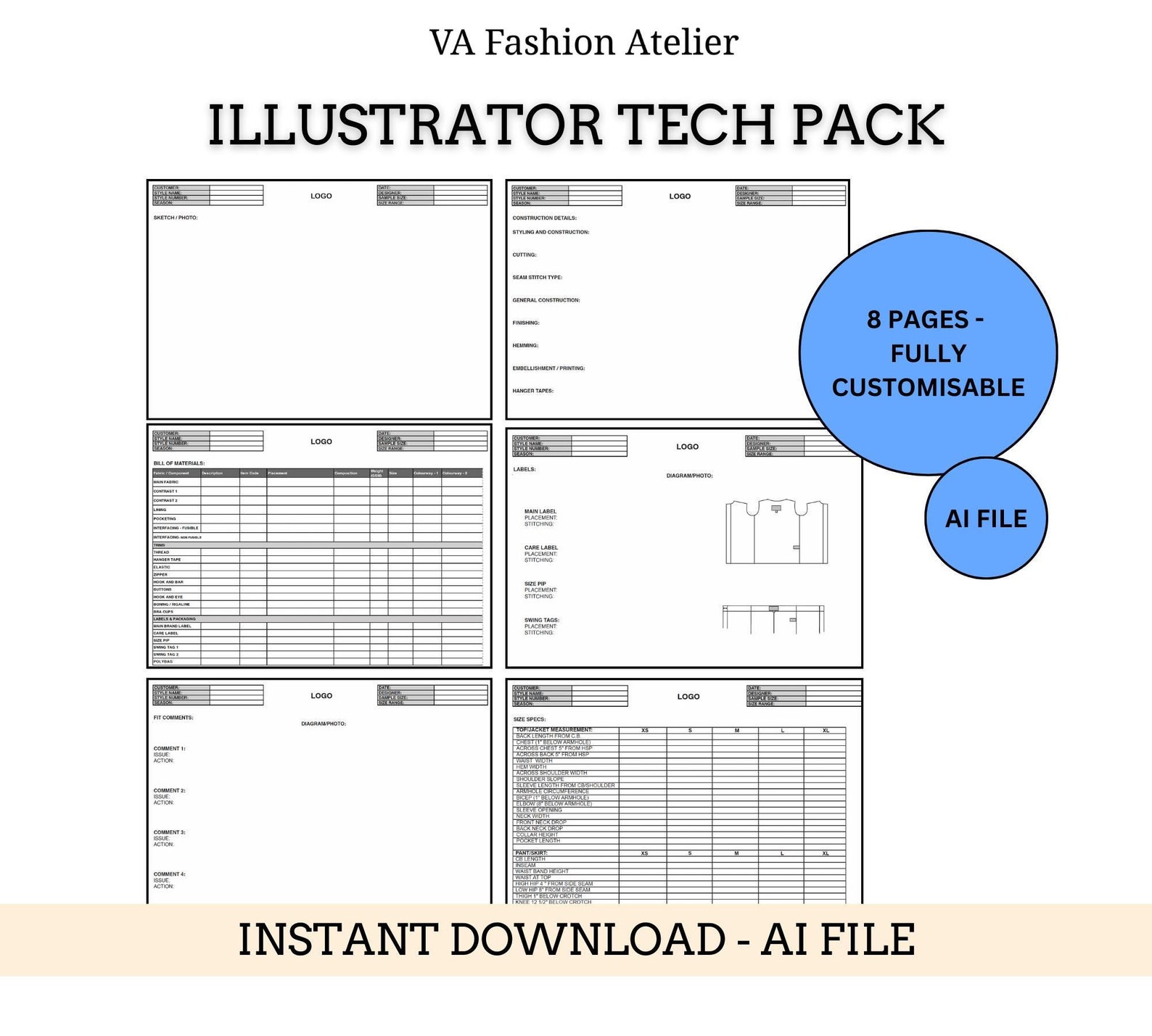 Tech Pack Template for Fashion Manufacturing - Customizable ...