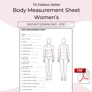 Women&#39;s Body Measurement Sheet - Fashion Sewing Measurement Sheet  - Blank Pdf file A4 Printable *UPDATED*