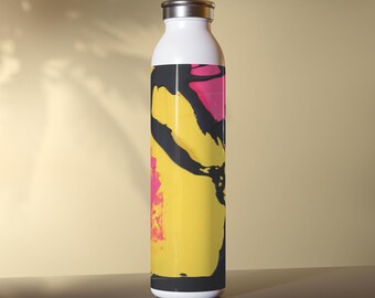 Abstrakcyjna butelka na wodę w kształcie serca w stylu pop-art | Żółty, różowy, czarny
