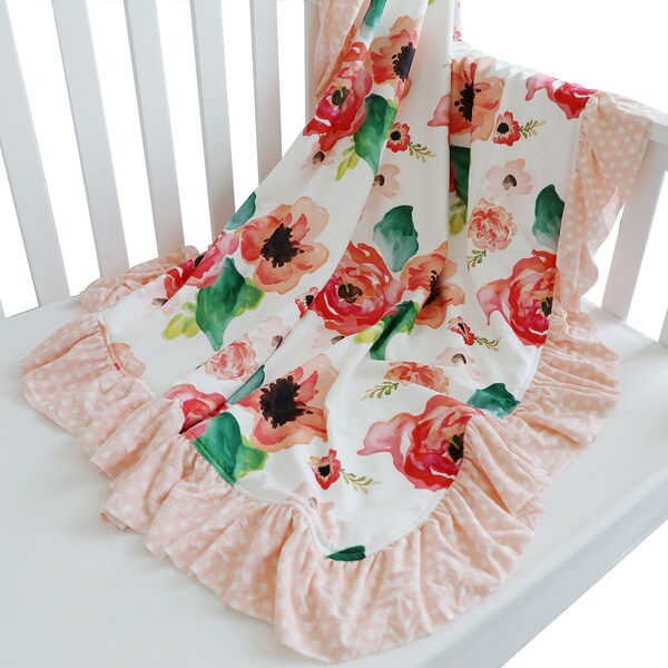 Girl's Print Bamboo Ruffle Toddler Blanket - Baby Rose Tie Dye main image 0