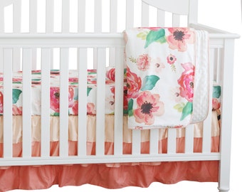 coral and grey crib bedding