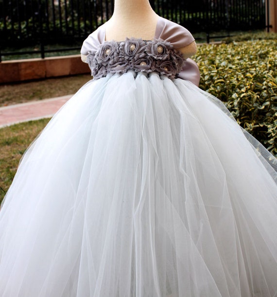 Items similar to On Sales Flower Girl Dress Sliver Light Grey tutu