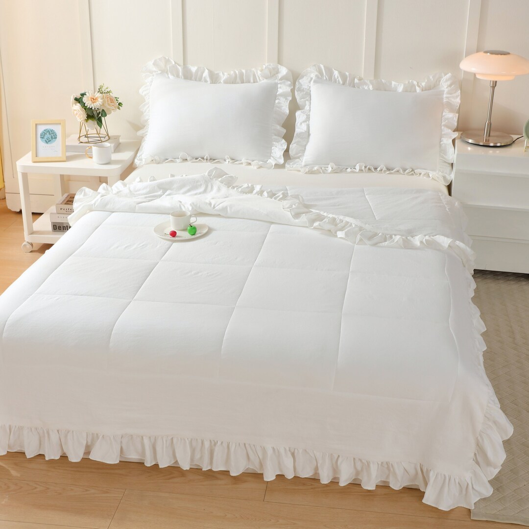 White Ruffle Comforter Quilt Bedding Set Personalized Girl Etsy
