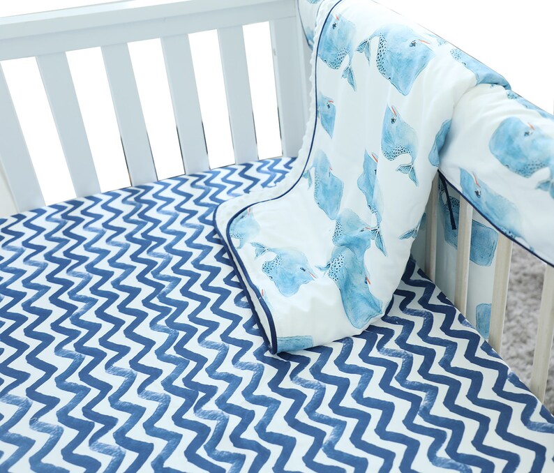 Baby Boy Blue Whale Crib Bedding Set Minky Blanket Skirt Etsy