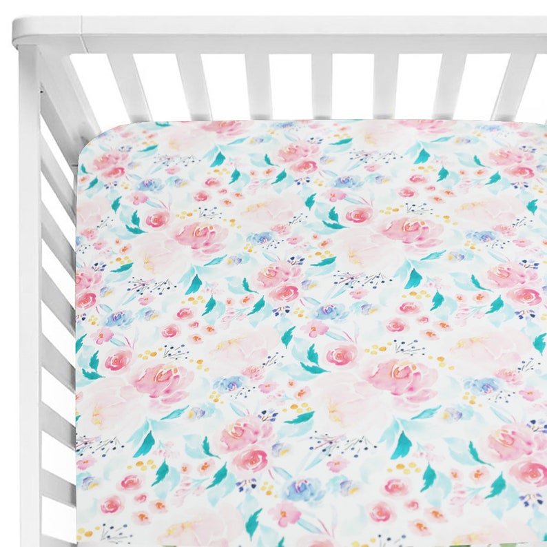 Baby Floral Fitted Crib Sheet Girl/'s Bed Mattresses fits Standard Crib 28*52*9 inches Watercolor Teal/&Pink