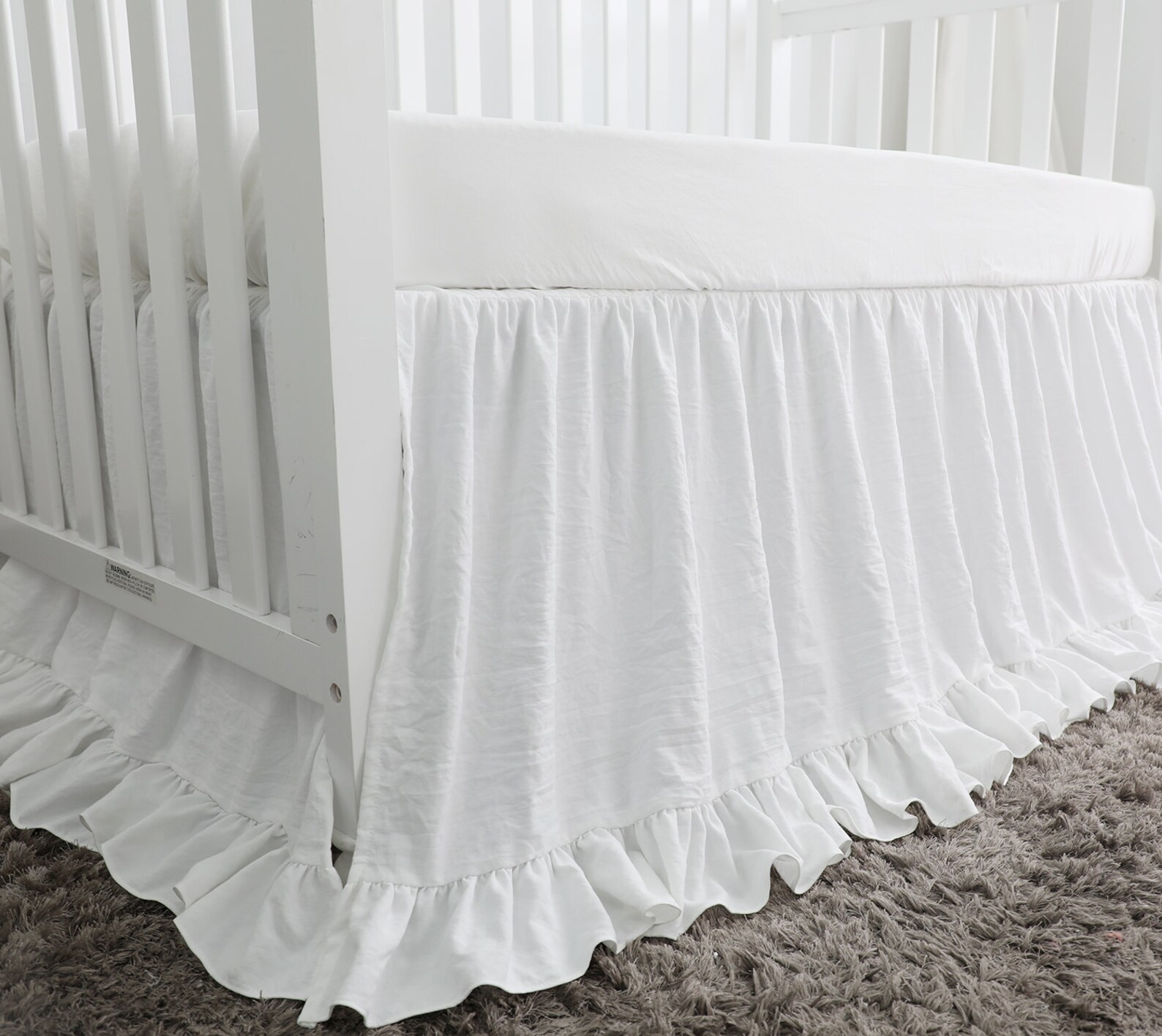 White Ruffle Baby Crib Bumper Bedding Set . Washed Cotton Etsy