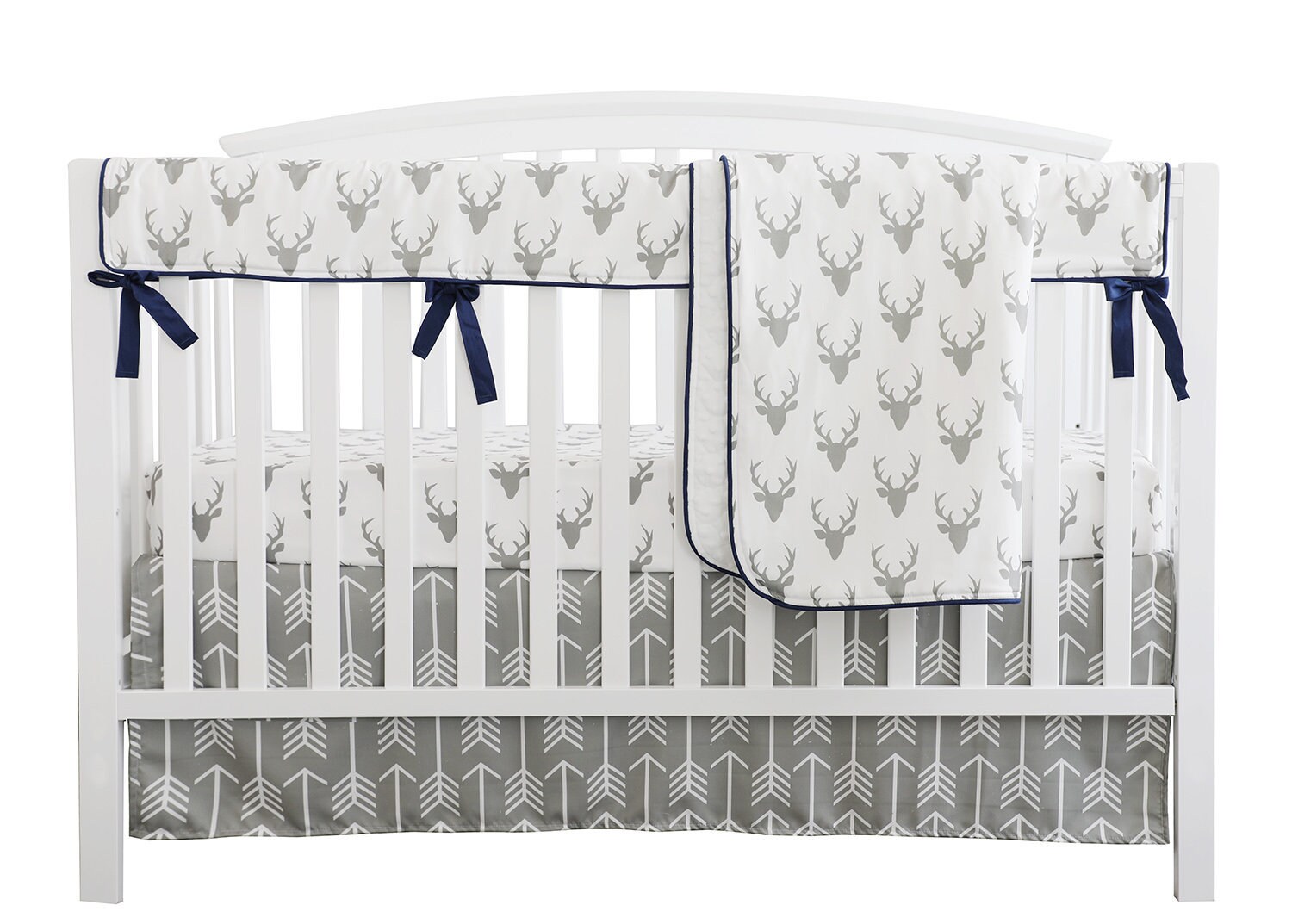 white and grey baby bedding