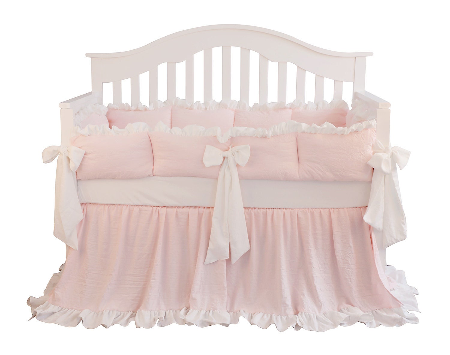 Coral Pink White Ruffle Bumper Baby Crib Bedding Set Big Bows Etsy