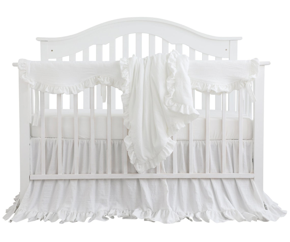 White Ruffle Baby Crib Bumper Bedding Set . Washed Cotton Etsy