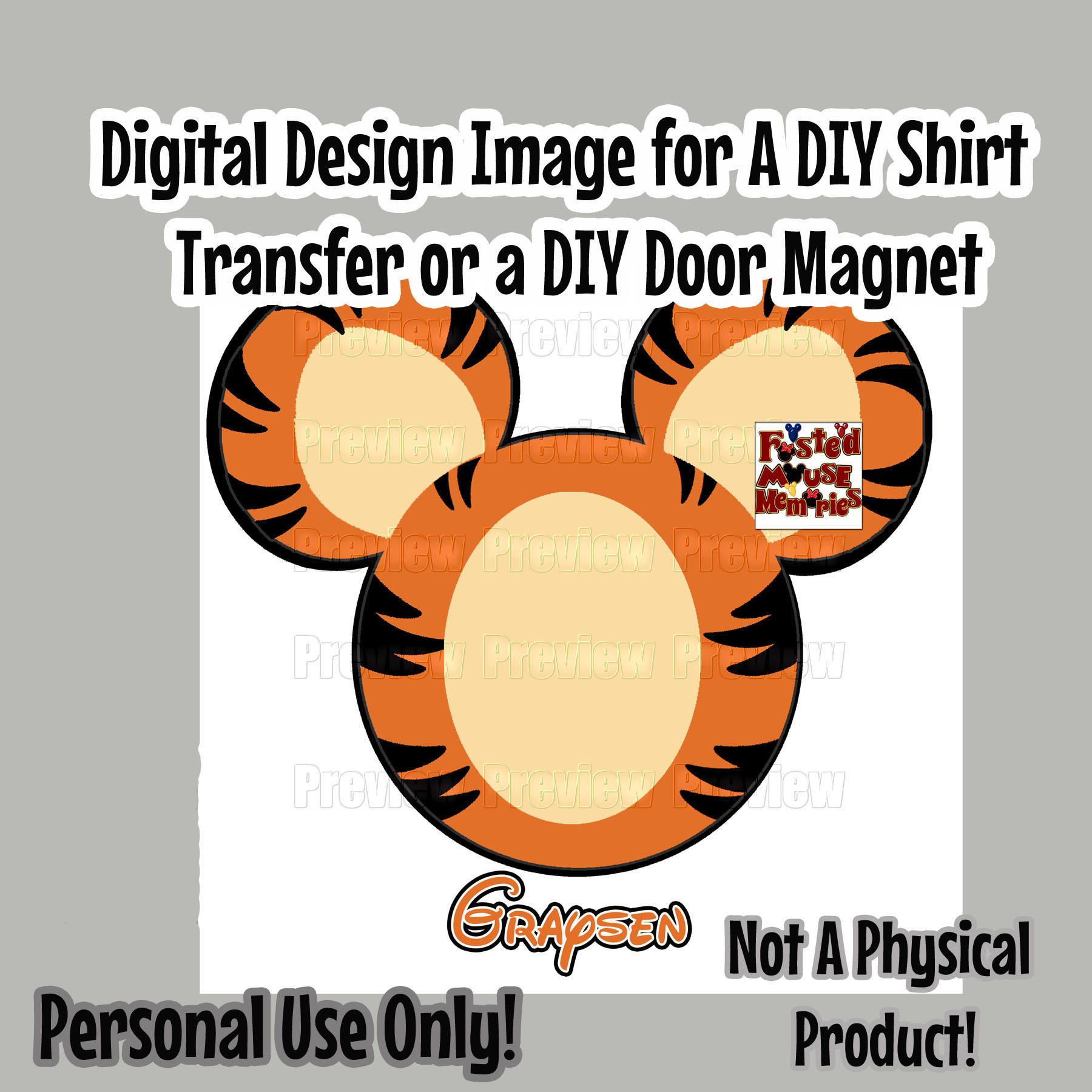 Tigger Mickey Ears Mouse Head Printable Iron on Transfer Mouse | Etsy