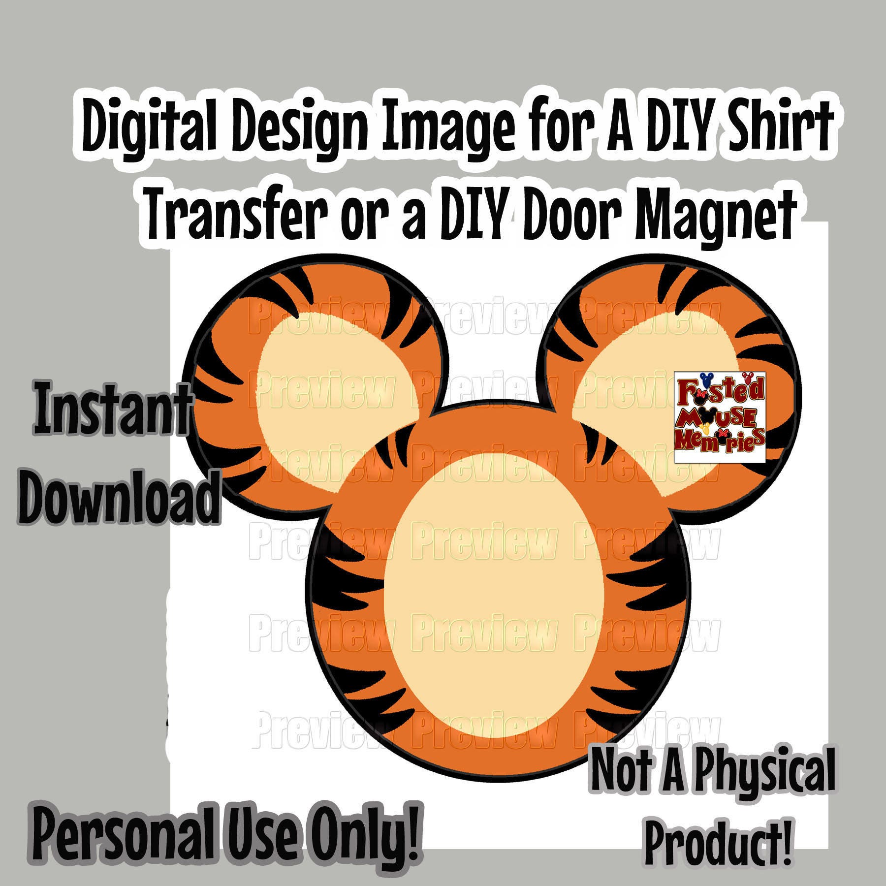 Tigger Mouse Head Printable Iron On Transfer Mickey Ears Mouse | Etsy