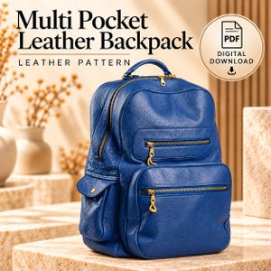 Leather Backpack Pattern PDF, Multi Pocket Sewing Pattern with Zipper Pockets, Printable A4 Bag Template, Leathercraft Download
