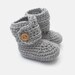 Kaleidos reviewed crochet baby booties, gender neutral baby bootees, unisex baby shoes, grey baby button boots