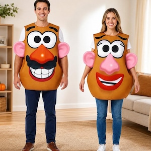 Rolig potatiskramadräkt för par, matchande Halloween-cosplay-outfit, unisex potatiskram för vuxna och barn, rolig karnevalsfestdräkt