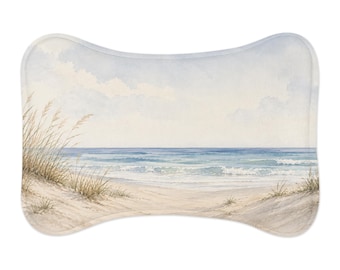 Coastal Beach Dunes Pet Feeding Mat, Seaside Waves, Cat Dog Placemat