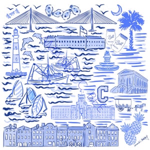 Charleston City Print in Blue and White image 2