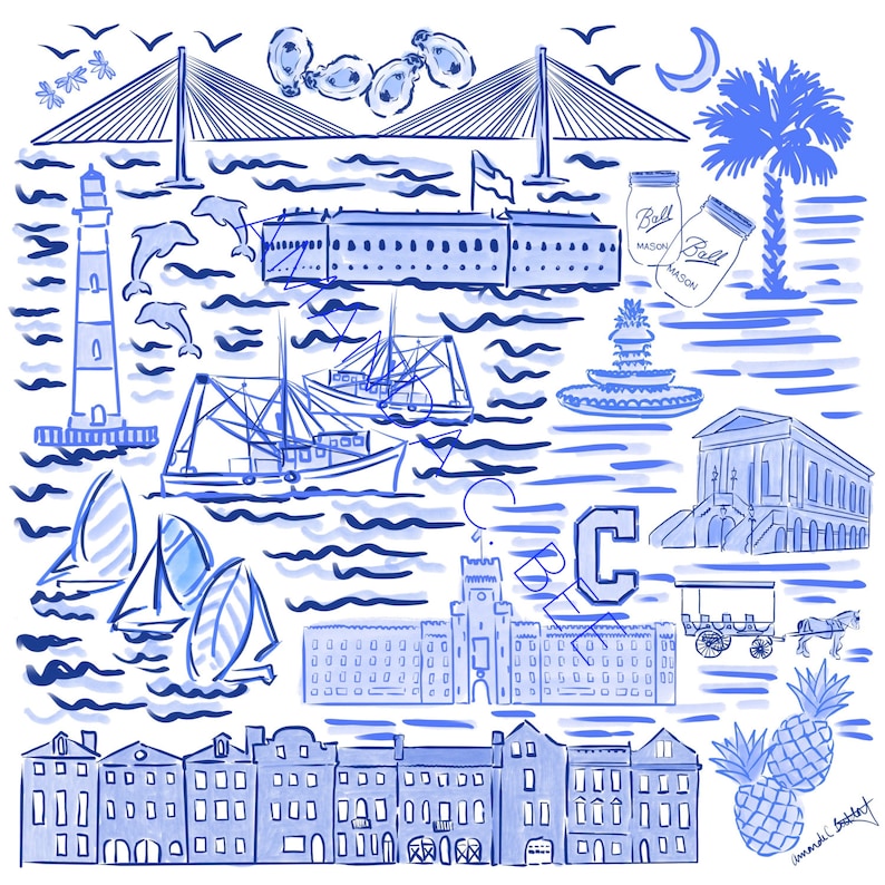 Charleston City Print in Blue and White image 2