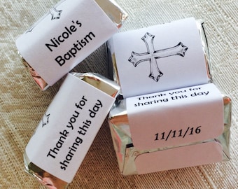 60 Personalized Christening Nugget Candy Wrappers Favor Labels Stickers Blue
