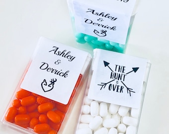 36 Personalized The Hunt Is Over Tic Tac Wedding Wrappers/Stickers/Labels (to make your own Party Favors)