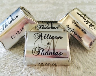 120 SILVER FOIL Personalized Monogram Wedding Candy wrappers/stickers/labels that fit your Hershey Nuggets for any party/event! GREAT Favors