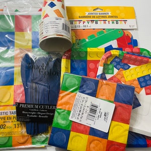 Building Block Party Supplies Package for Boys Birthday, Serves 8 and has everything you need