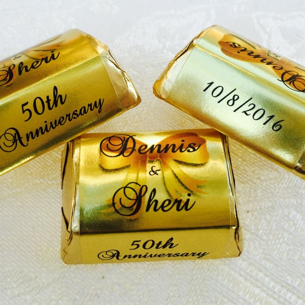 120 Gold Foil WEDDING ANNIVERSARY Theme wrappers/stickers that fit your Hershey Nugget Chocolates (Personalized Favors) for any party/event!