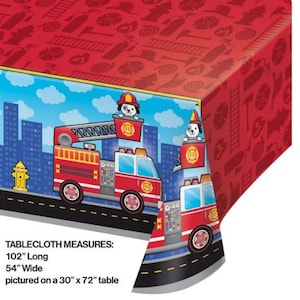 Flaming Fire Truck Plastic Birthday Table Cover Cloth- 54'' x 108" Boys Male