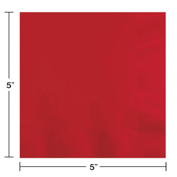 100 Classic Red Beverage Napkins 2ply with Scalloped Edge. Bulk Party Bar Wedding Supply. Super Soft Quality USA