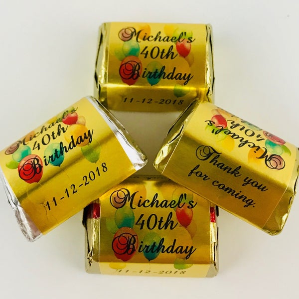 120 Personalized Gold Foil Birthday Balloon Party Candy Wrappers/Labels For Your HERSHEY NUGGETS