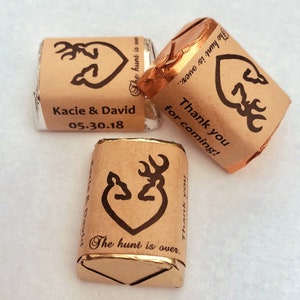 120 The Hunt Is Over Personalized Candy Labels/Wrappers/Stickers for Wedding or any Party/Event