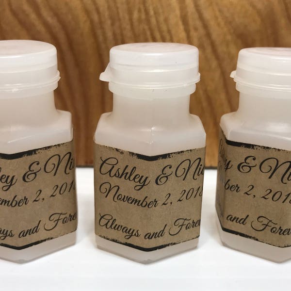 120 Rustic Themed Mini Bubble Labels/Stickers Personalized for Wedding/Anniversary party/event. Make your own cute favors!