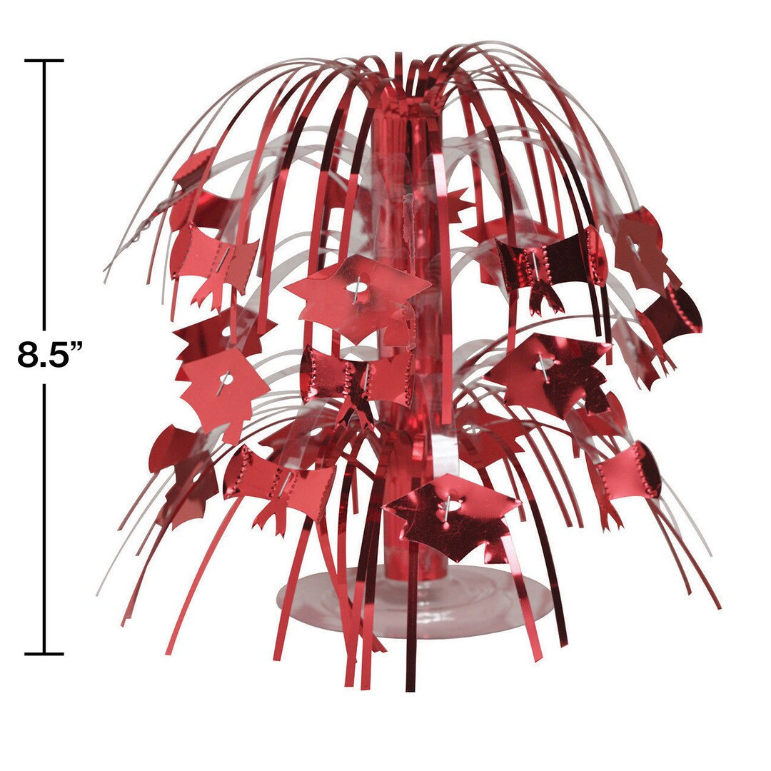 2pk Red Graduation Centerpieces 8.5 Inches Tall W Red Foil Sprays and