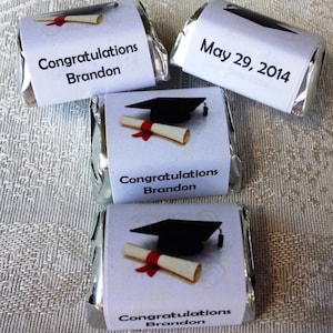 120 GRADUATION THEMED personalized candy wrappers, adhesive stickers, labels for your Hershey nuggets. Make great party favors image 1