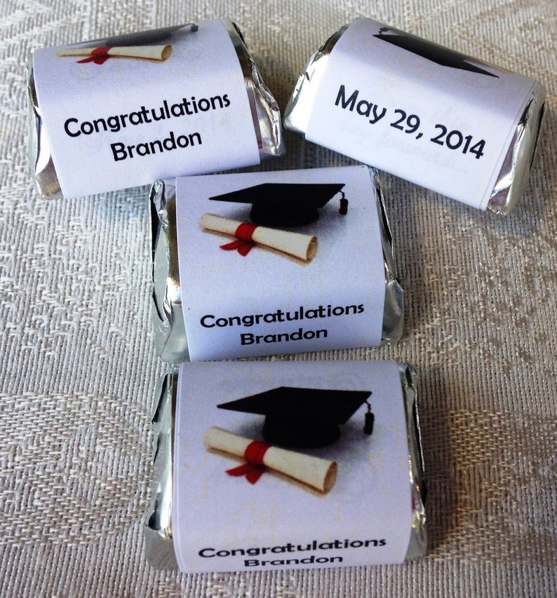 120 GRADUATION THEMED personalized candy wrappers, adhesive stickers, labels for your Hershey nuggets. Make great party favors image 1