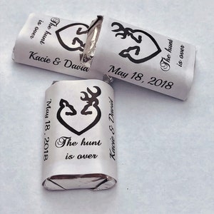 180 The Hunt Is Over Wedding Party Wrappers/Stickers/labels for your Hershey Miniatures (Personalized Favors) Work for any party/event
