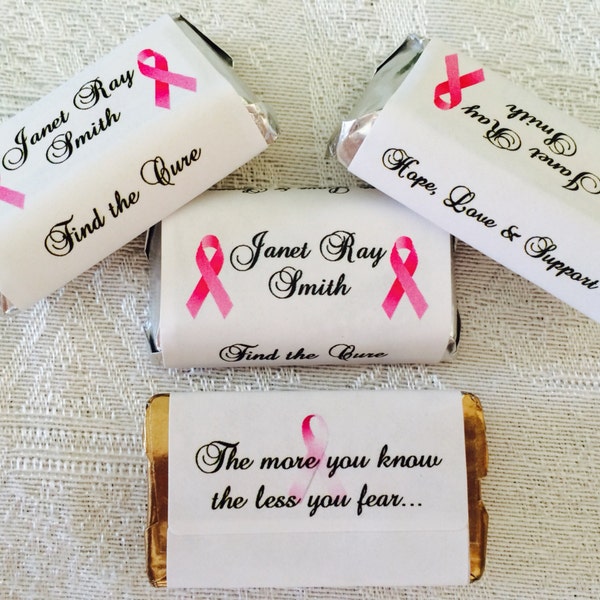 180 BREAST CANCER Themed Candy wrappers/stickers/labels for your Hershey MINIATURES (Personalized Favors) for any Party or Event