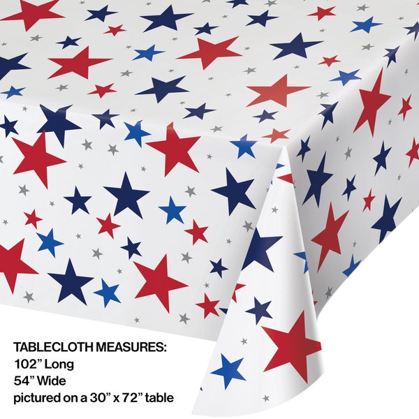 Patriotic Stars Design Plastic Disposable Table Cover - All over Printing - Supply for 4th of July party