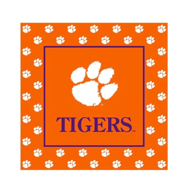 32ct Clemson Tigers 2-ply Premium Beverage Napkins College Football Party Tailgate