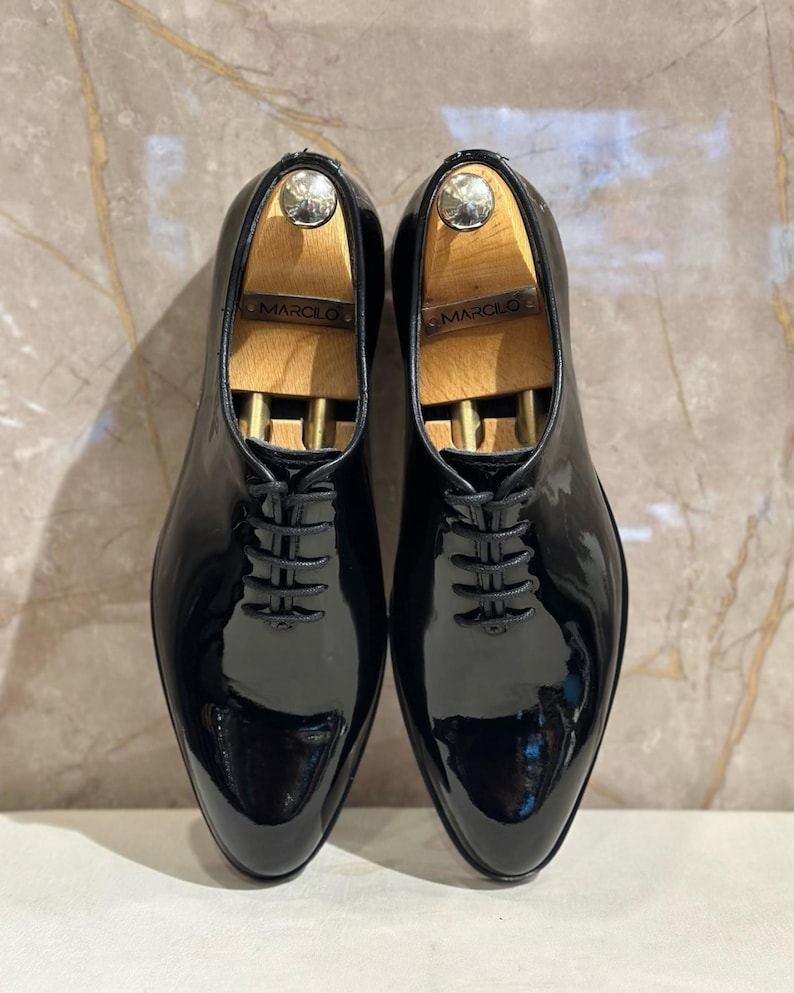 Handmade Black Patent Oxford Shoes | Men's Formal Dress Footwear - Etsy