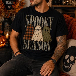 Patchwork Ghosts PNG, Retro Spooky Season Halloween Shirt Design (Digital Download)