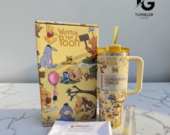 Custom Winnie The Pooh Inspired Metal Tumbler 40oz Cup, Laser Engraved Insulated Stainless Steel Cup, Gift for her