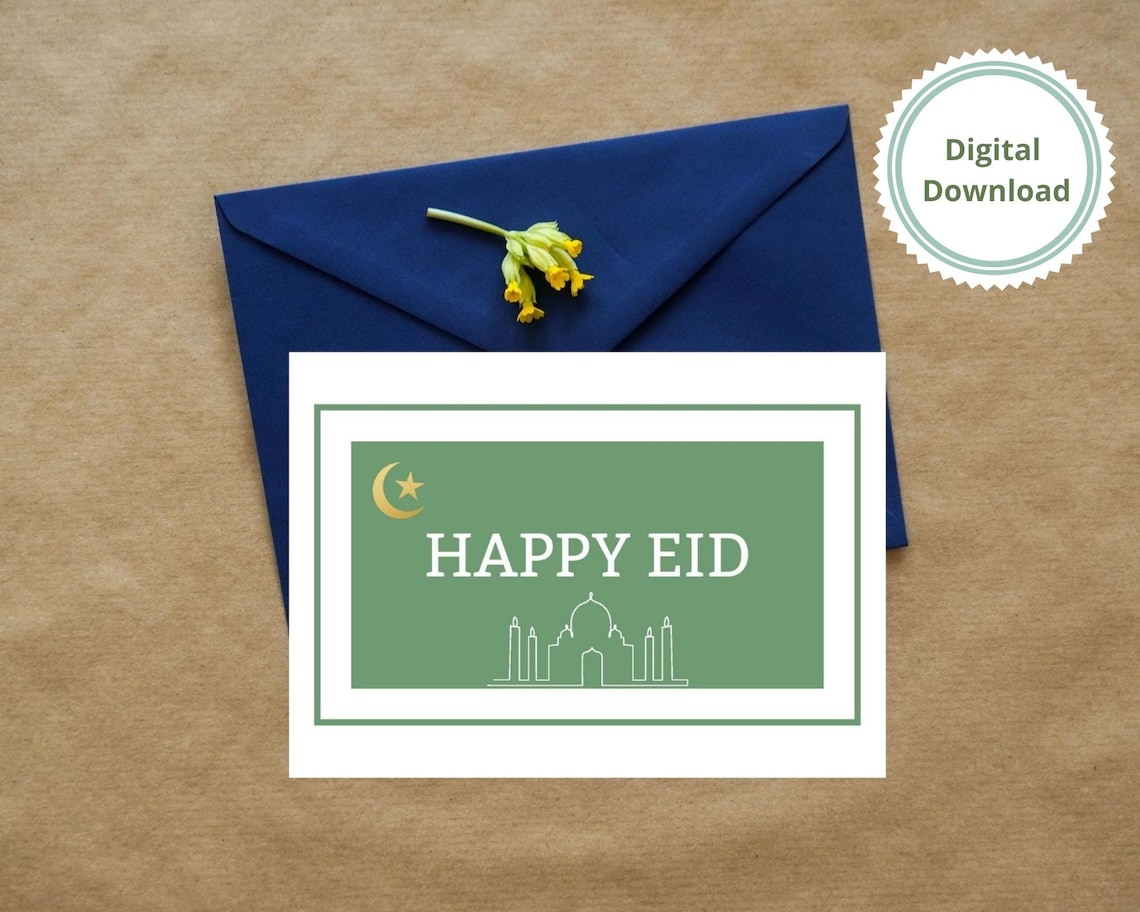 happy eid greeting card printable instant download pdf and