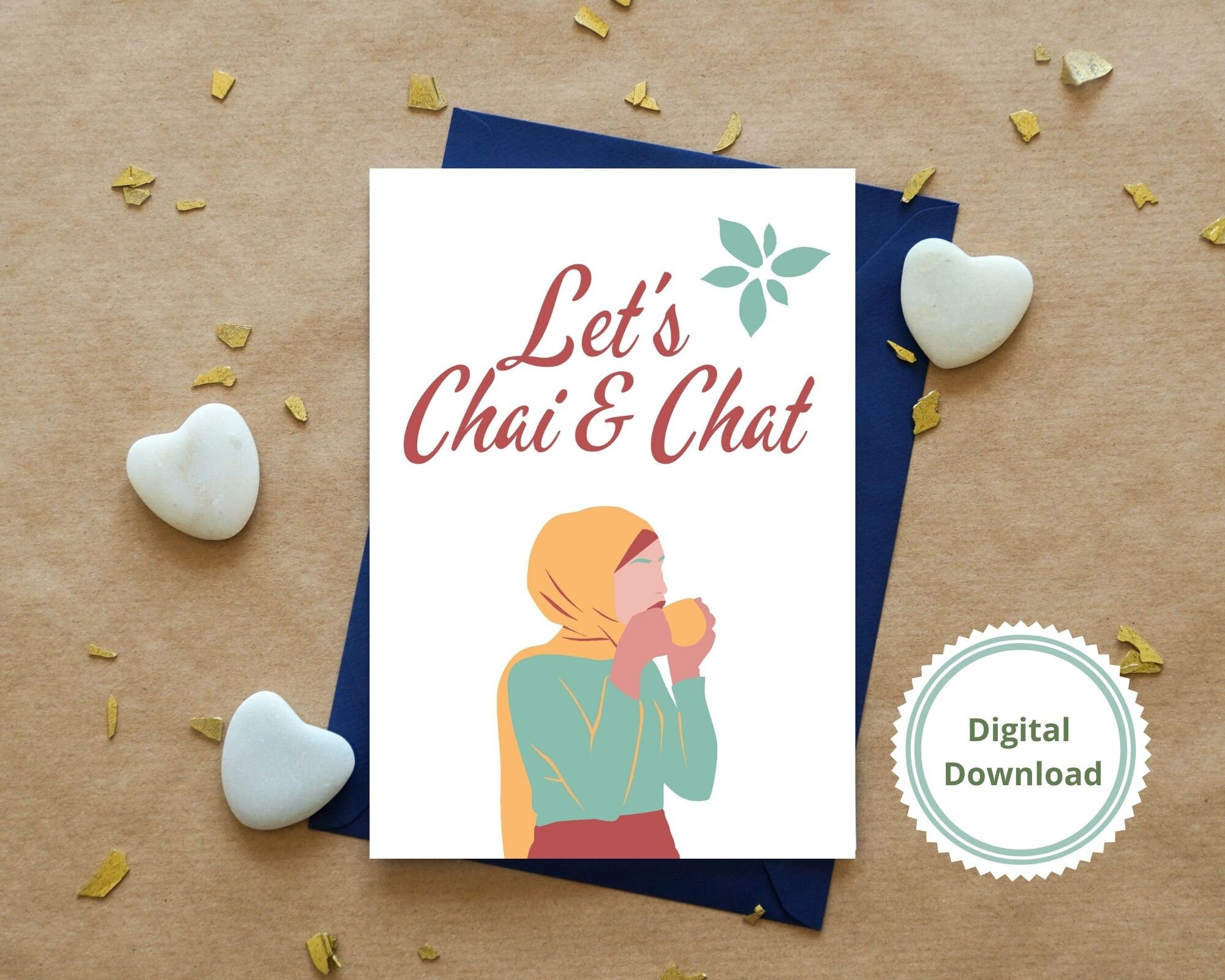 Chai &amp; Chat Printable Card Instant Download PDF | Etsy
