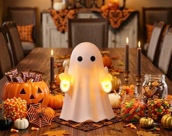 Grappige spooklamp met opgestoken middelvinger, schattige en stoere Halloween-spookversiering, griezelige seizoensdecoratie voor thuis, brutale spookdecoratie, oplichtende middelvinger