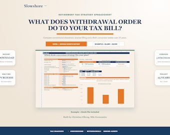 Roth Conversion Spreadsheet, Retirement Withdrawal and Tax Strategy Excel Planner