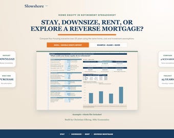 Downsizing Planner Spreadsheet, Retirement Home Equity and Reverse Mortgage Calculator